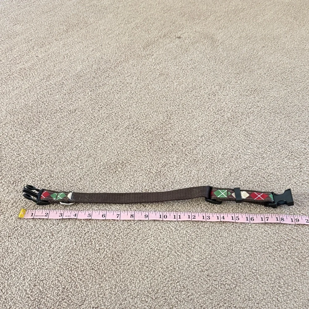Brown Argyle Dog Collar with Red, Green & Tan Accents